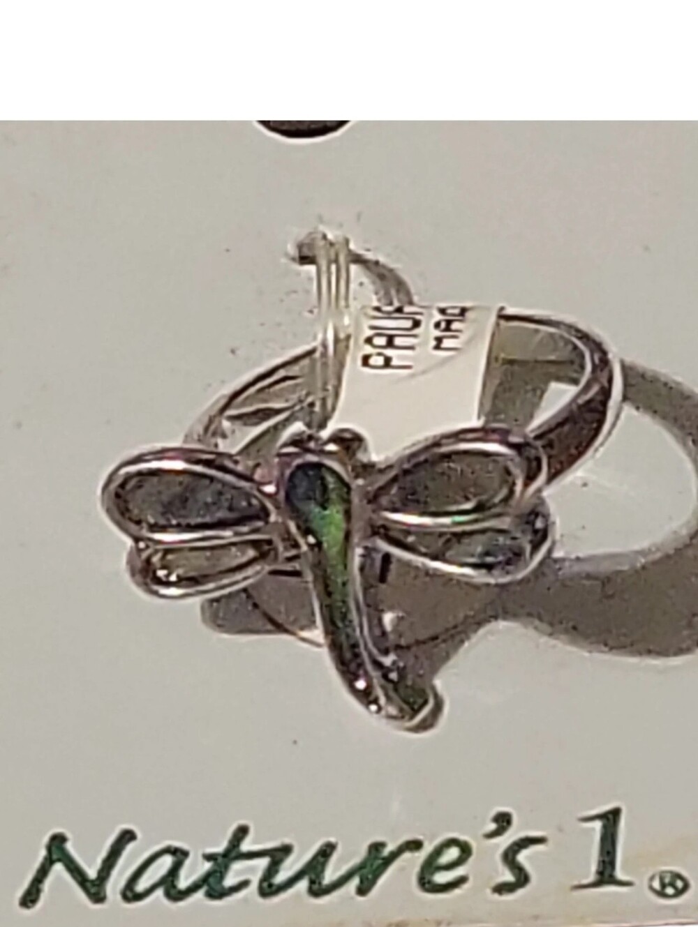 NWT Nature's 1 Dragonfly Abalone Paua Shell Silver Plated Ring Sz 7 New Zealand